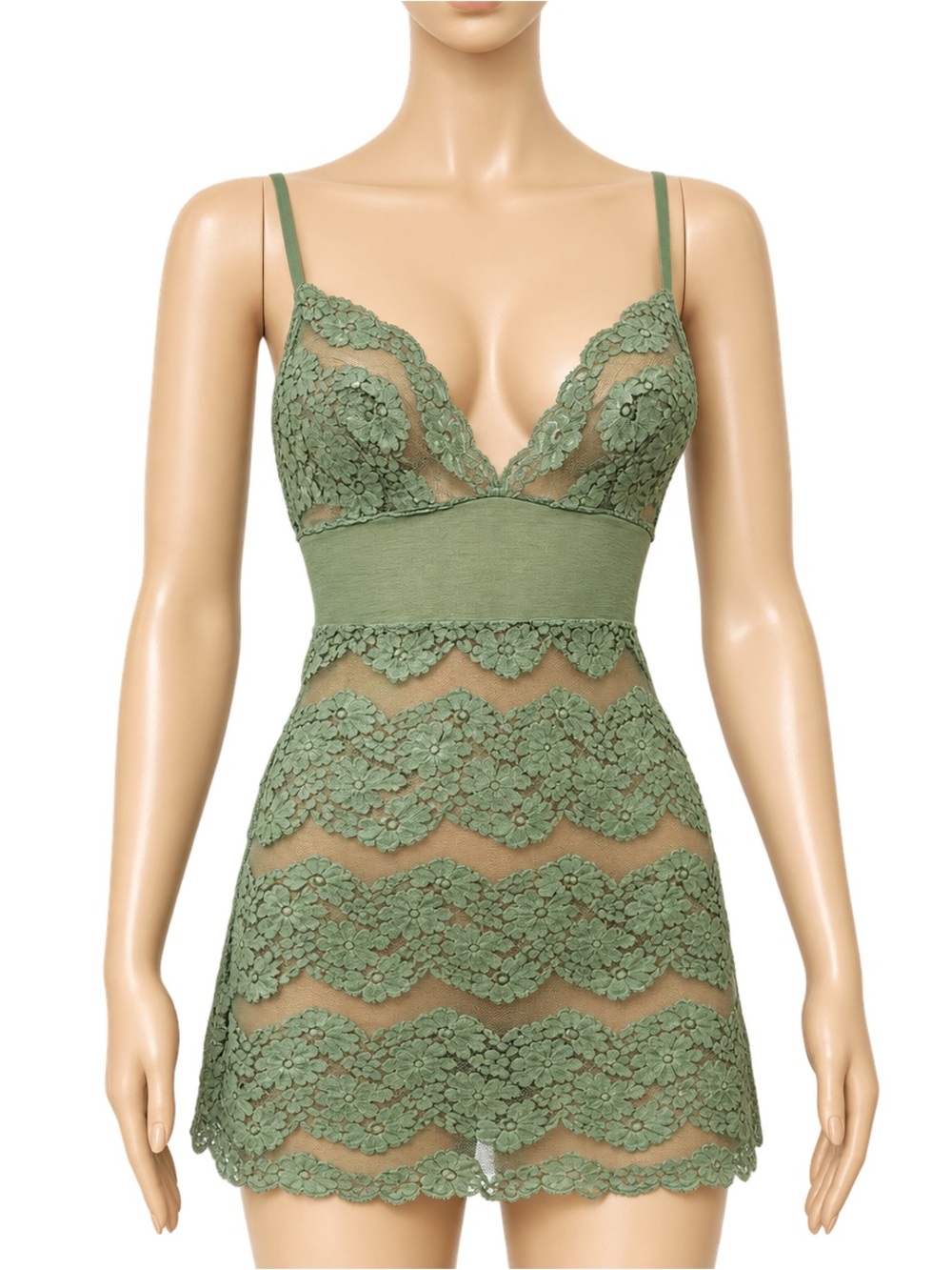 La Perla Sheer Lace Chemise in Sage Green